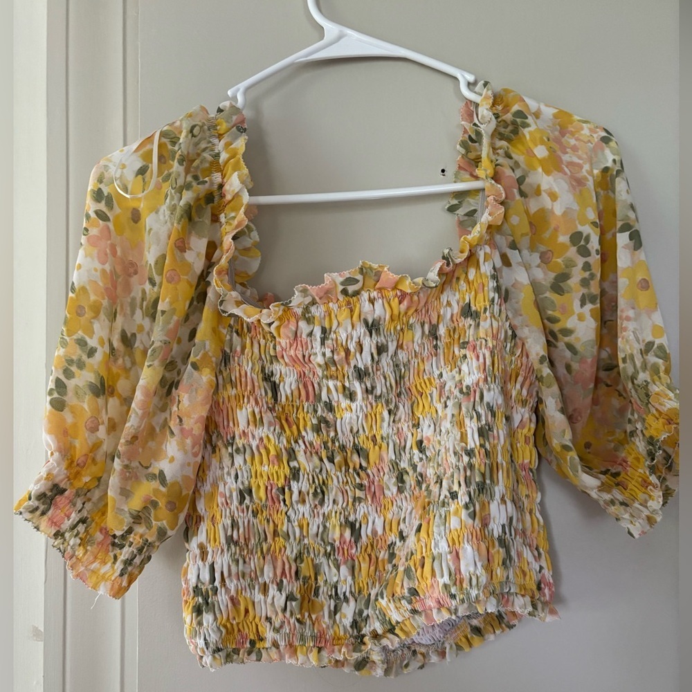 Astr the Label |  Flutter Sleeve Smocked Blouse - Picture 6 of 7